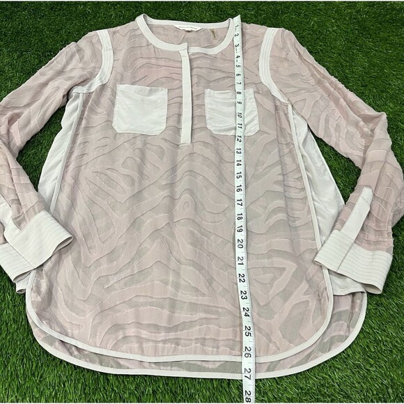 Rebecca Taylor Button Up Blouse Women's Pink Blush Animal Print Silk Sheer Top 2 - Picture 3 of 13